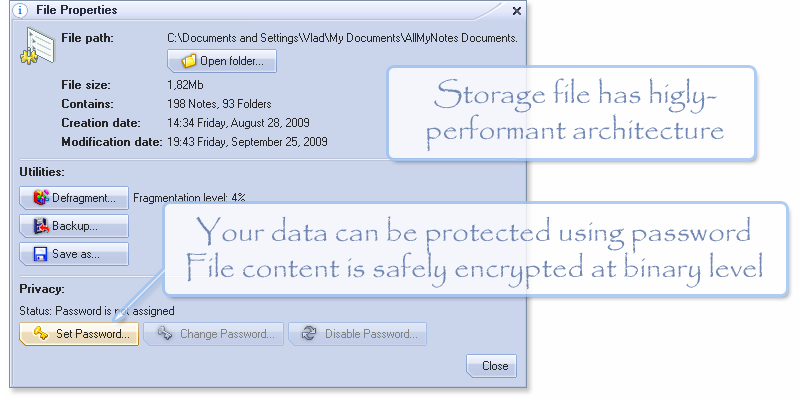 Store your private information in well encrypted and blazing fast database - (All My Notes Organizer Screenshot)