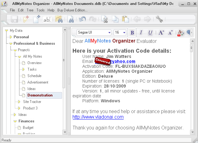 Screenshot vom Programm: AllMyNotes Organizer FREE Edition