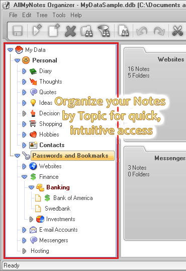 Hierarchical Free-Form Data organizationConveniently adjust all your Documents by placing them in Directory structure