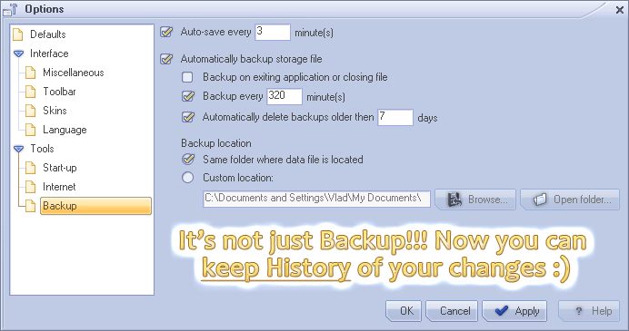 Automatic Backups + history