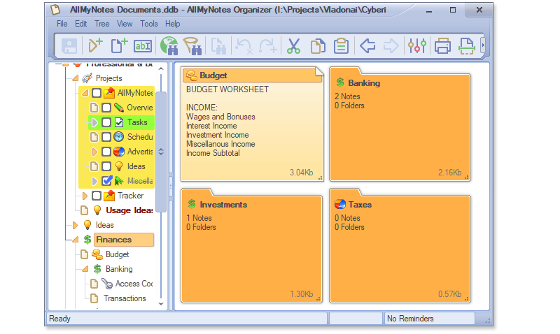 Folder View - See preview of all your notes with single look - to start editing the doc just double-click on it - (All-My-Notes Organizer app Screenshot)