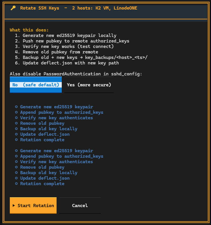 Batch SSH Key Rotation - Renew SSH keys across all servers in one step - (Deflect One Screenshot)
