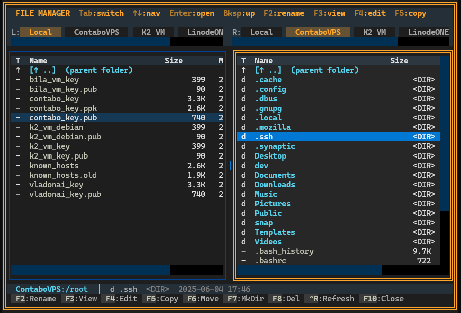 Dual-panel File Manager - Manage files via SFTP, upload, download, edit, copy between hosts. Midnight Commander style - (Deflect One Screenshot)
