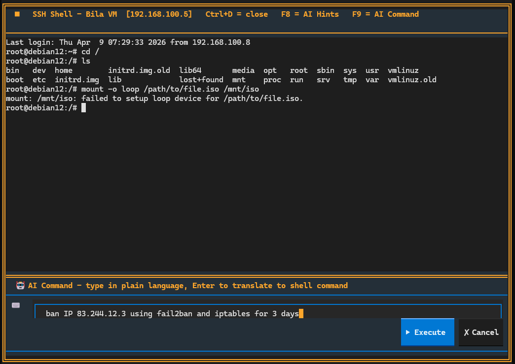 AI-Powered SSH Session - Run tasks via plain English in an AI-enhanced SSH shell - (Deflect One Screenshot)